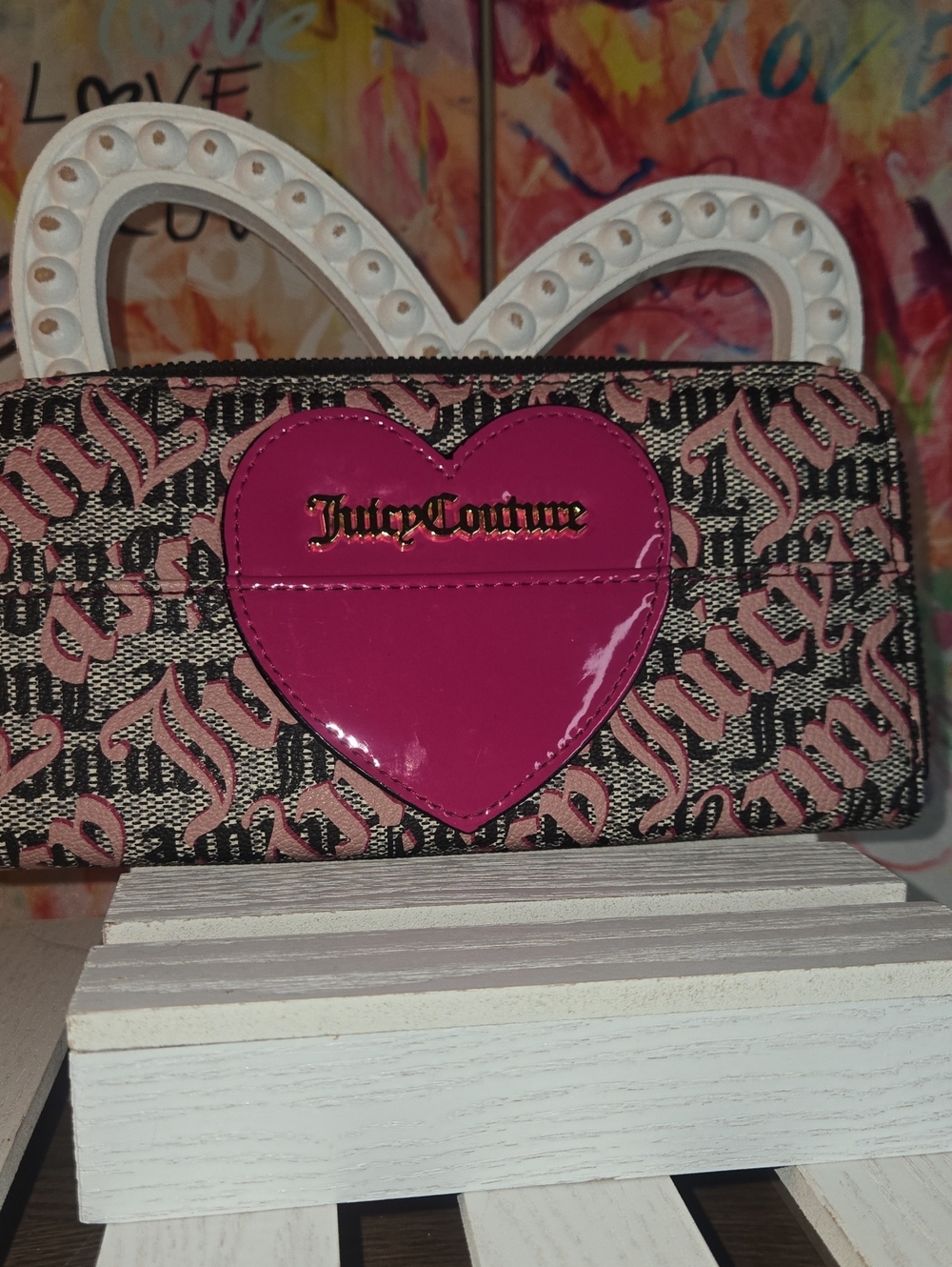 Juicy Couture Pink Heart Logo Zip Wallet